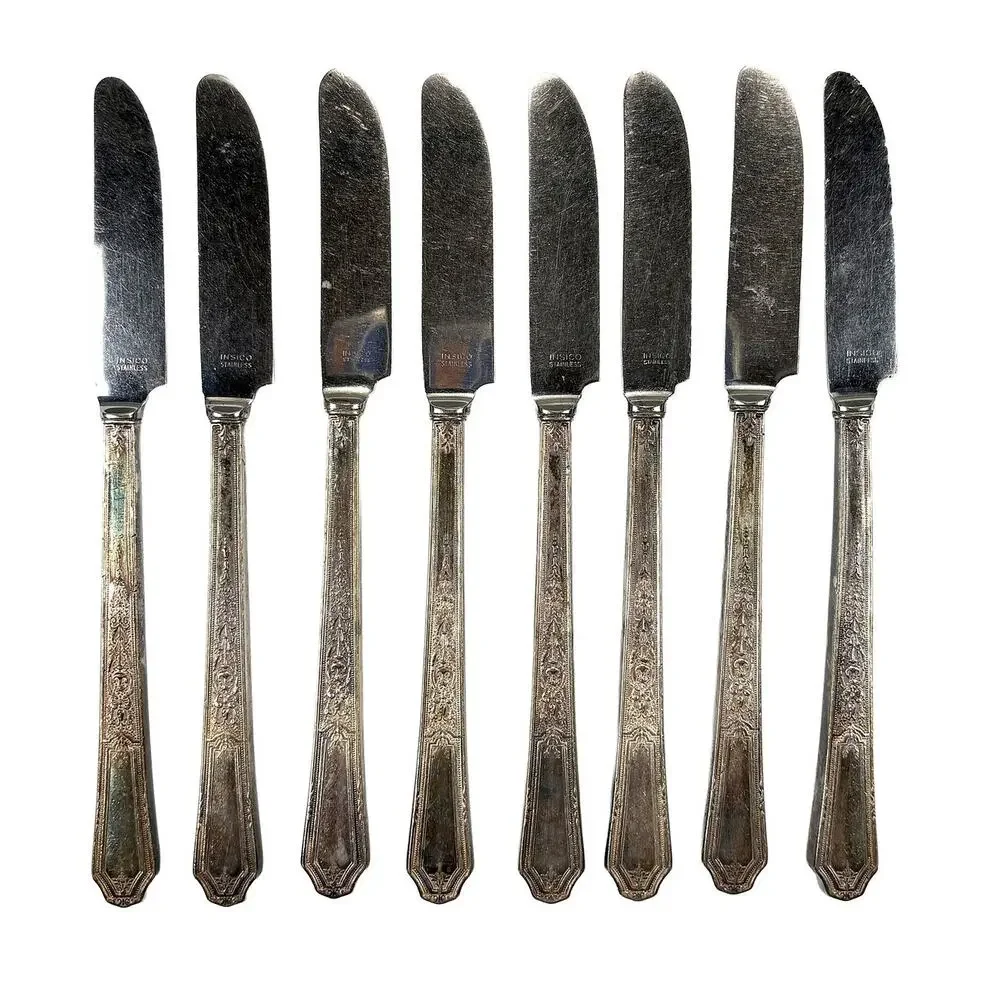 1847 Rogers Bros Ancestral Set 8 Viande Knives INSICO Stainless Silverplate